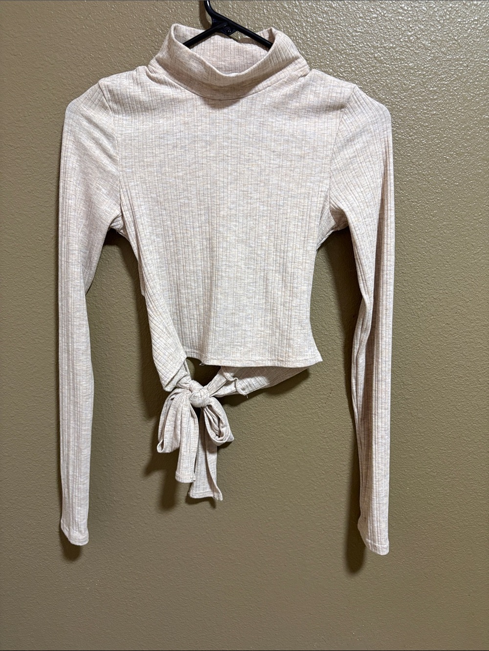 Altar'd State Light Cream Ribbed TieWaist Mock Turtleneck Long Sleeve Top Sz: XS